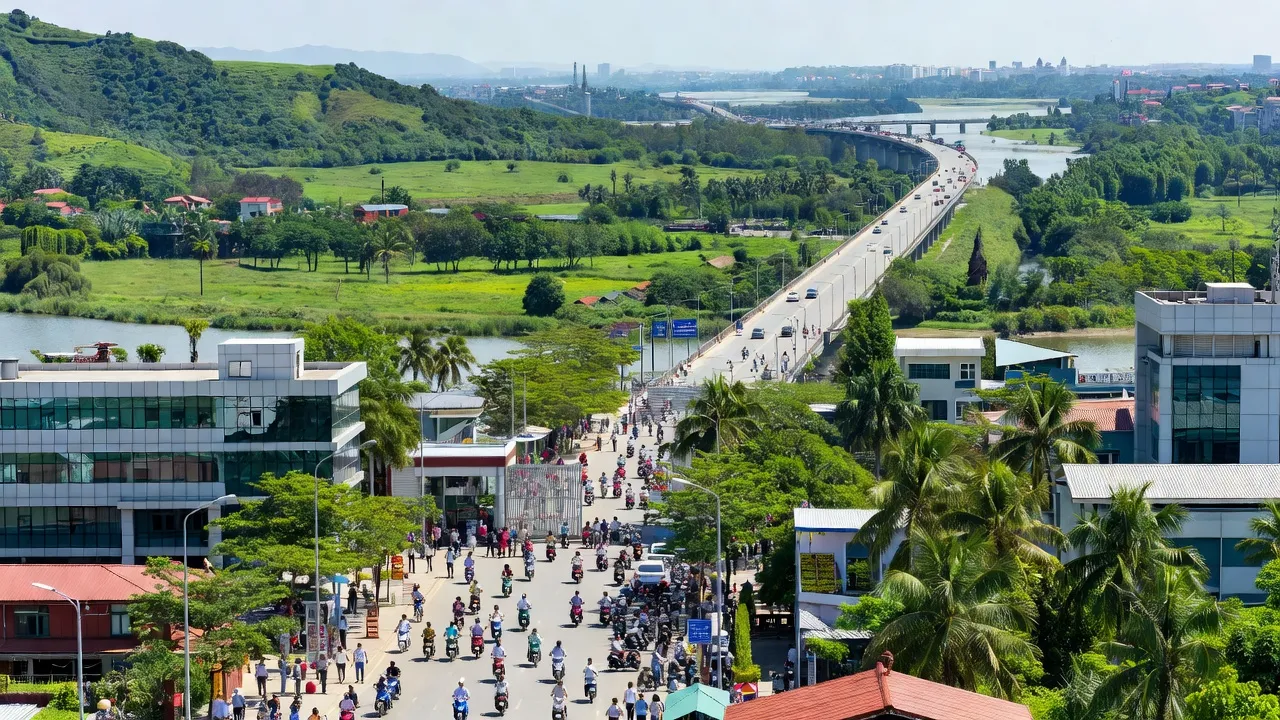 Thành phố Móng Cái, Quảng Ninh với cảnh sắc tươi đẹp, vị trí biên giới quan trọng và nhịp sống đô thị sôi động.
