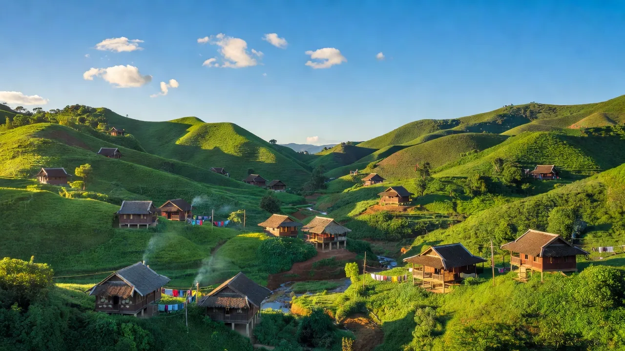 Khung cảnh đẹp của xã Hải Tiến, Móng Cái, Quảng Ninh, với đồi núi và bản sắc văn hóa địa phương.