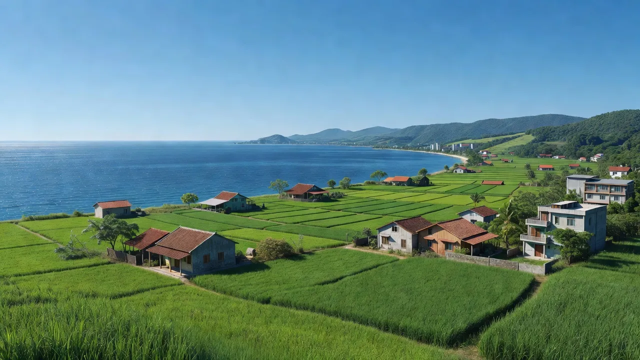 Quang cảnh Thị xã Quảng Yên, Tỉnh Quảng Ninh với đồng xanh và cảnh biển hấp dẫn.