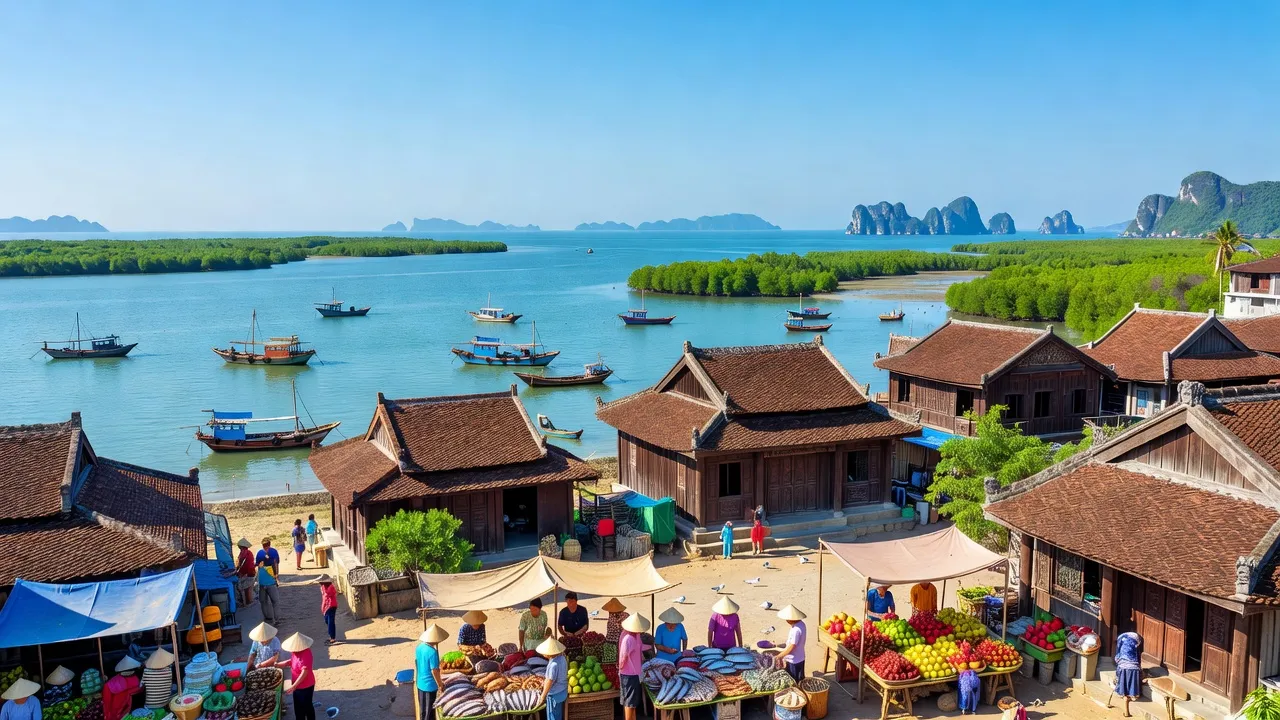 Thị xã Quảng Yên, tỉnh Quảng Ninh với phong cảnh ven biển, kiến trúc truyền thống, và trời xanh sáng.