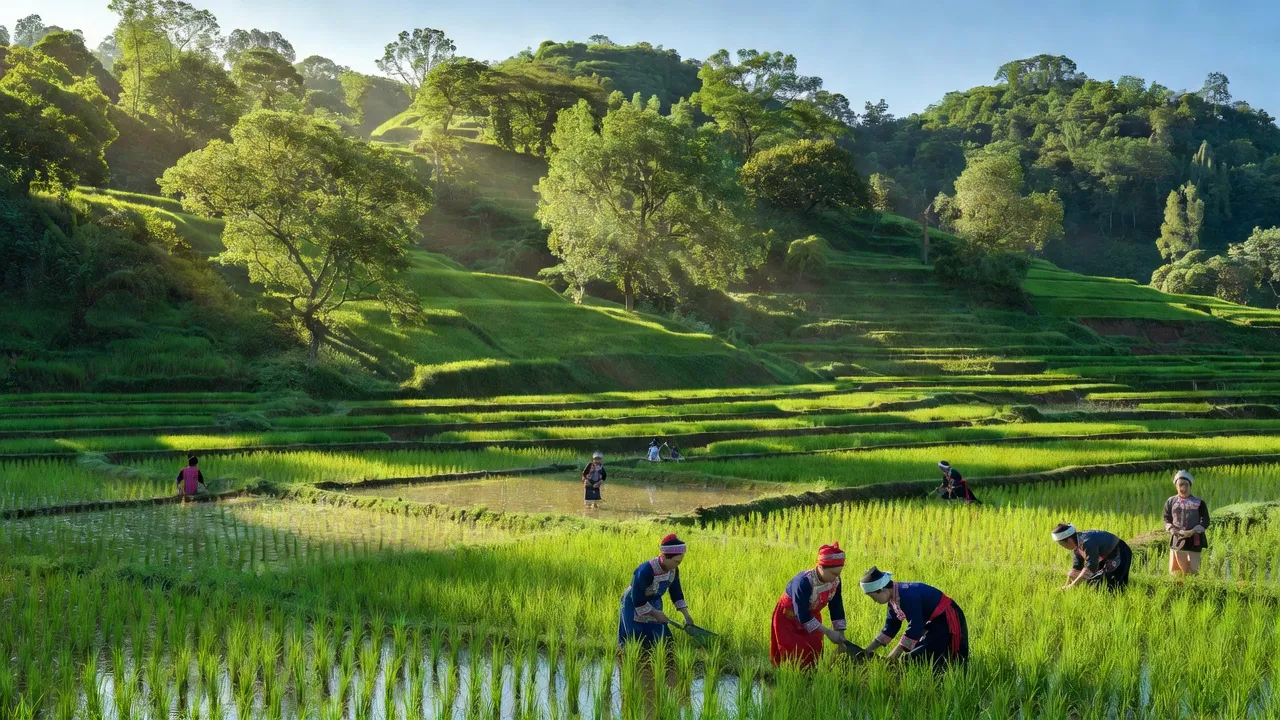 Cảnh đẹp xã Yên Than, huyện Tiên Yên, Quảng Ninh với đồi núi và cánh đồng lúa.