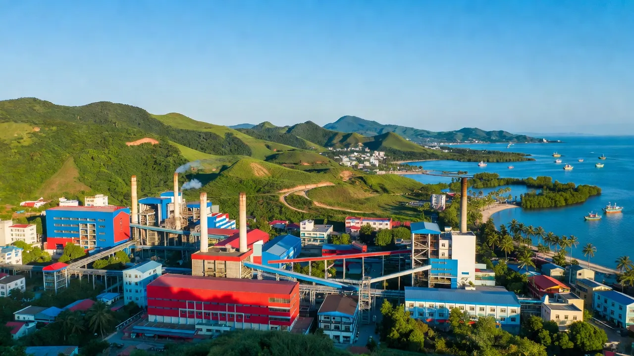 Khung cảnh thành phố Uông Bí, Quảng Ninh với kiến trúc công nghiệp và thiên nhiên tươi đẹp.