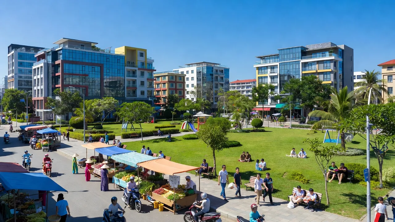 Phường Trưng Vương, Uông Bí, Quảng Ninh with modern urban architecture and vibrant local life.