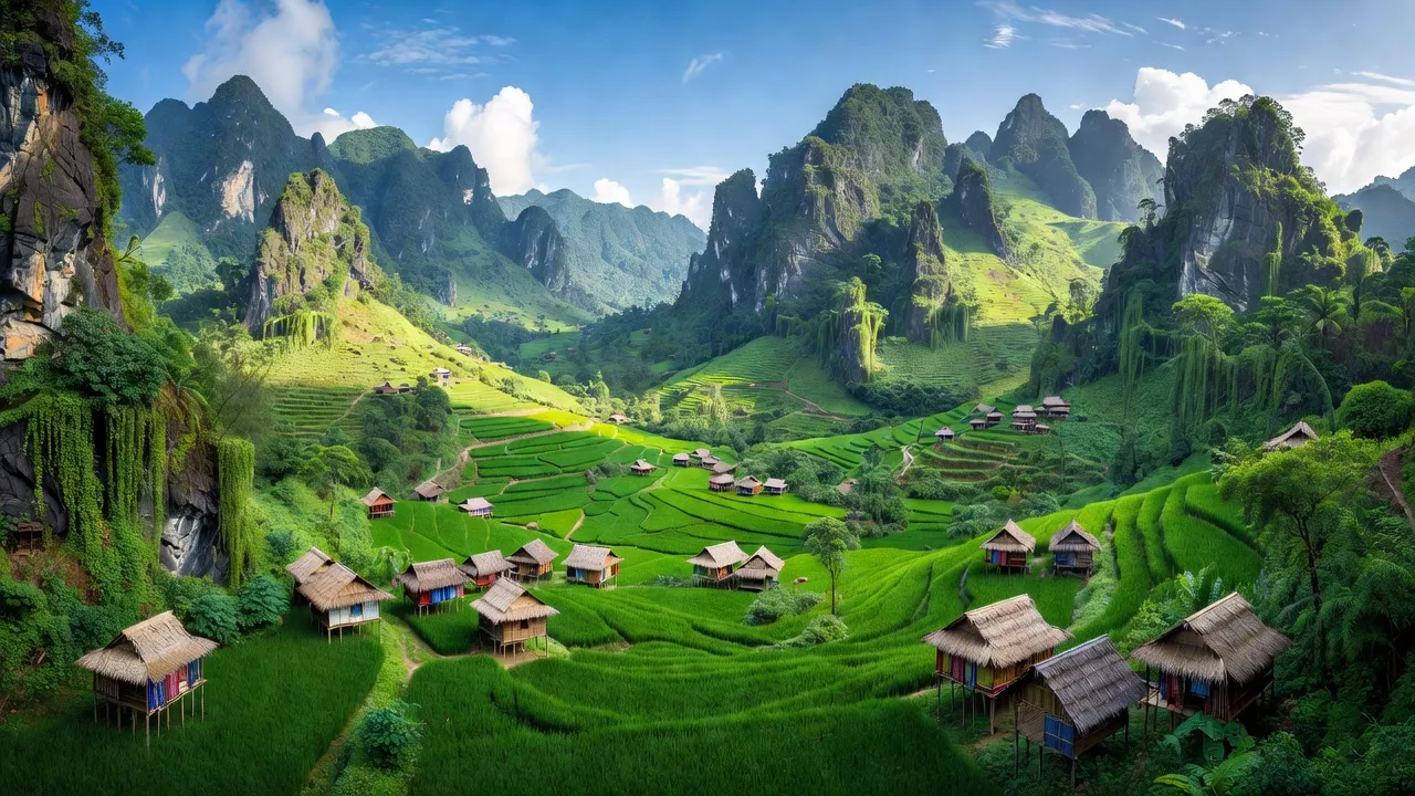 Khung cảnh núi non hùng vĩ tại tỉnh Sơn La, Việt Nam, đặc trưng văn hóa dân tộc thiểu số.