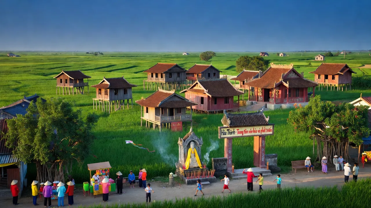Thị xã Hòa Thành, tỉnh Tây Ninh với kiến trúc truyền thống và phong cảnh xanh mát.