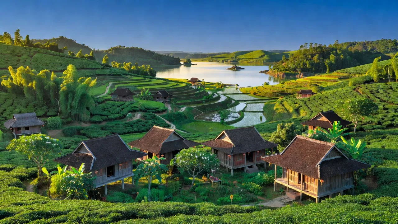 Khung cảnh huyện Đại Từ, tỉnh Thái Nguyên với đồi núi, thung lũng và Hồ Núi Cốc.