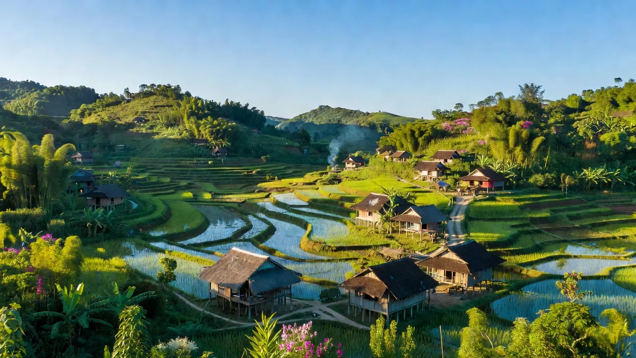 Khung cảnh xã Lục Ba, huyện Đại Từ, tỉnh Thái Nguyên với đồi núi và ruộng bậc thang.