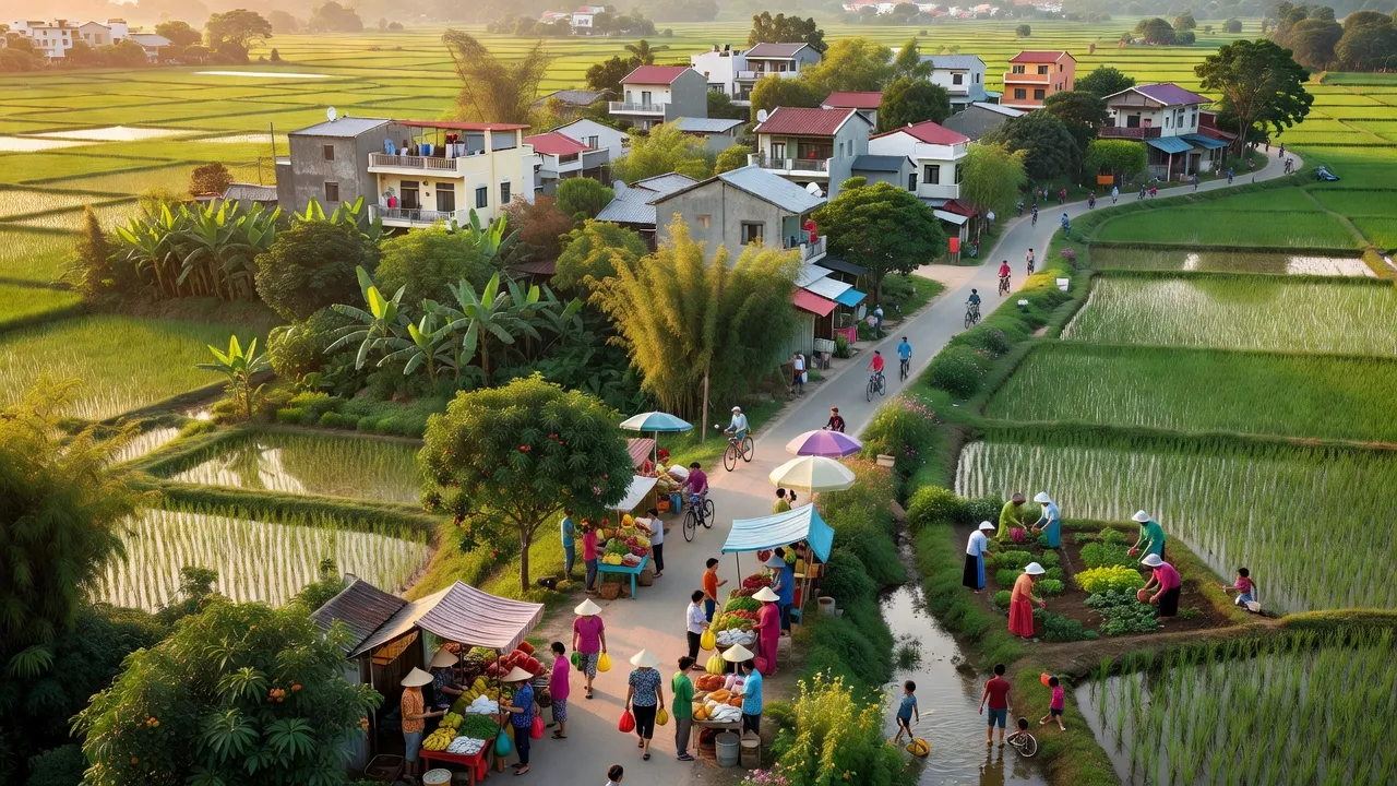 Khung cảnh xanh tươi ở Phường Đông Cao, Thành phố Phổ Yên, Tỉnh Thái Nguyên, hòa quyện đô thị và nông thôn.