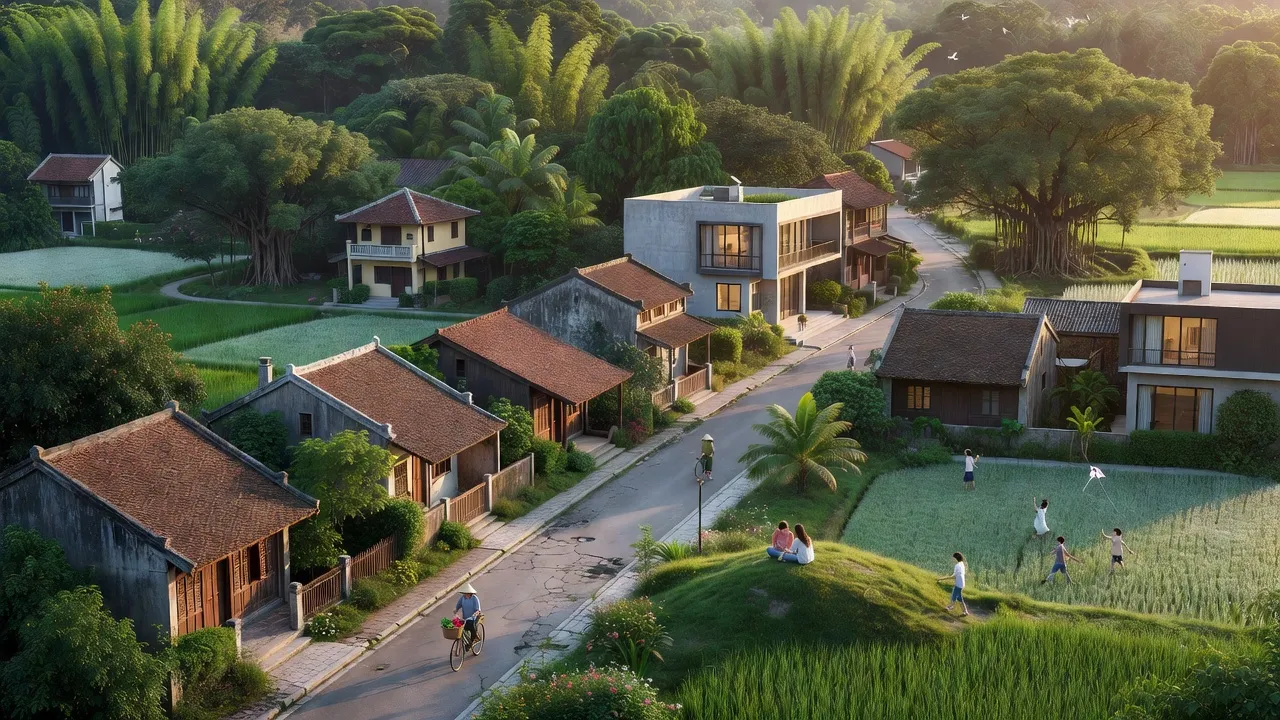 Phong cảnh thanh bình Phường Đông Cao, Thành phố Phổ Yên, Tỉnh Thái Nguyên, kết hợp đô thị và nông thôn.