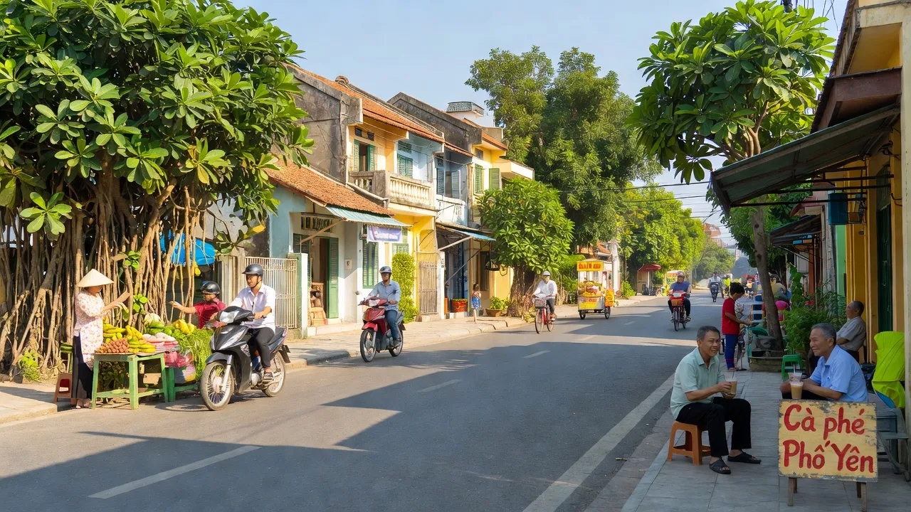 Phường Thuận Thành, Thành phố Phổ Yên, Tỉnh Thái Nguyên with vibrant street life and local activities.
