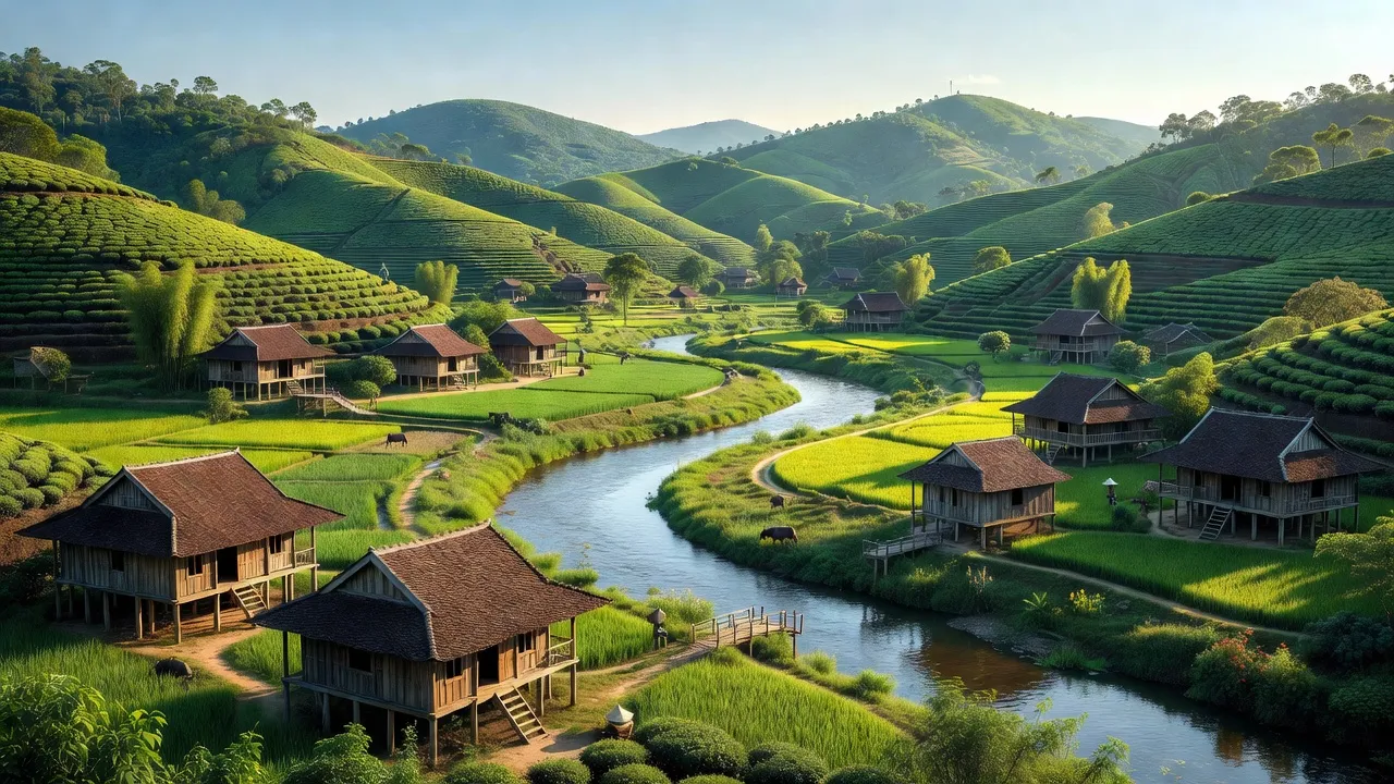 Cảnh đẹp xã Bảo Lý, huyện Phú Bình, tỉnh Thái Nguyên với núi đồi và sông nước.