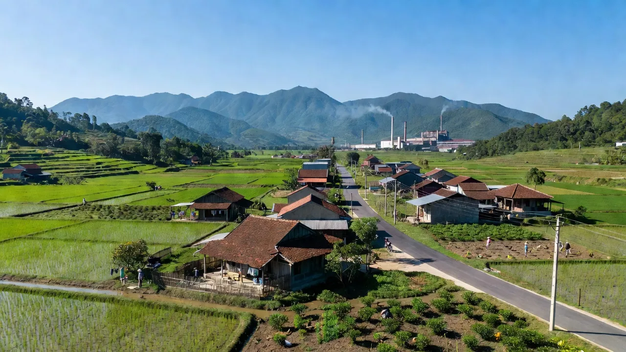 Khung cảnh đẹp của Xã Tân Hòa, Huyện Phú Bình, với xanh tươi và nhà truyền thống.