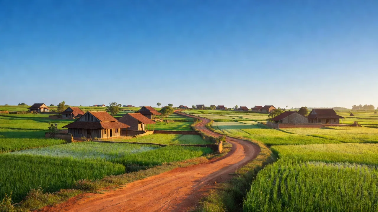 Cảnh đẹp xã Úc Kỳ, huyện Phú Bình, Thái Nguyên với cánh đồng xanh và nhà nông thôn.
