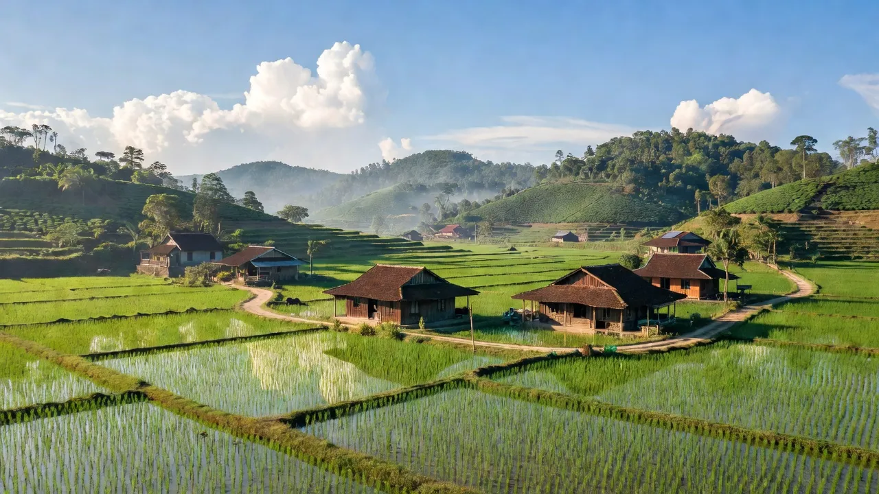 Bá Xuyên village in Sông Công, Thái Nguyên, rural homes, green rice fields, peaceful countryside.