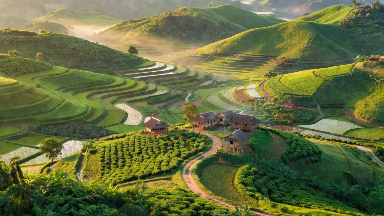 Cảnh đẹp xã Sảng Mộc, huyện Võ Nhai, tỉnh Thái Nguyên với đồi núi và nông nghiệp phong phú.