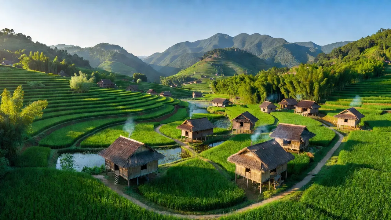 Cảnh đẹp xã Thần Xa, huyện Võ Nhai, tỉnh Thái Nguyên với núi rừng xanh tươi và nhà truyền thống.