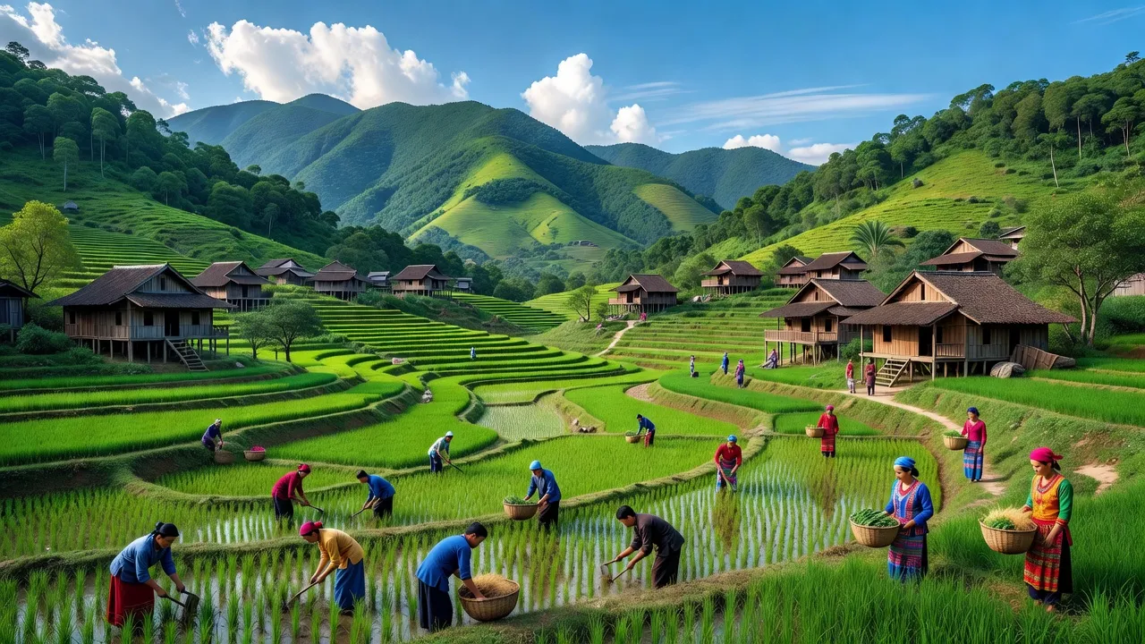 Cảnh quan tươi đẹp xã Thượng Nung, Võ Nhai, Thái Nguyên với núi rừng và ruộng bậc thang.