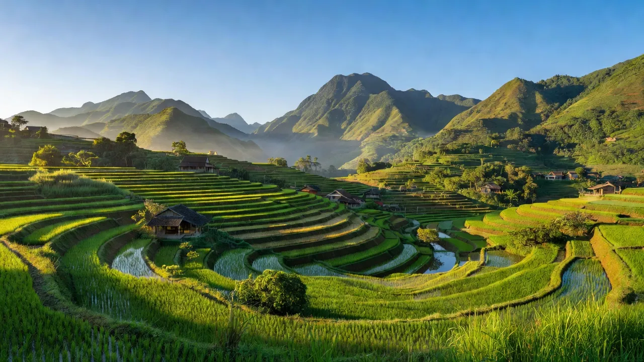Cảnh đẹp Xã Tràng Xá, Huyện Võ Nhai, Thái Nguyên với đồng ruộng và nhà địa phương.
