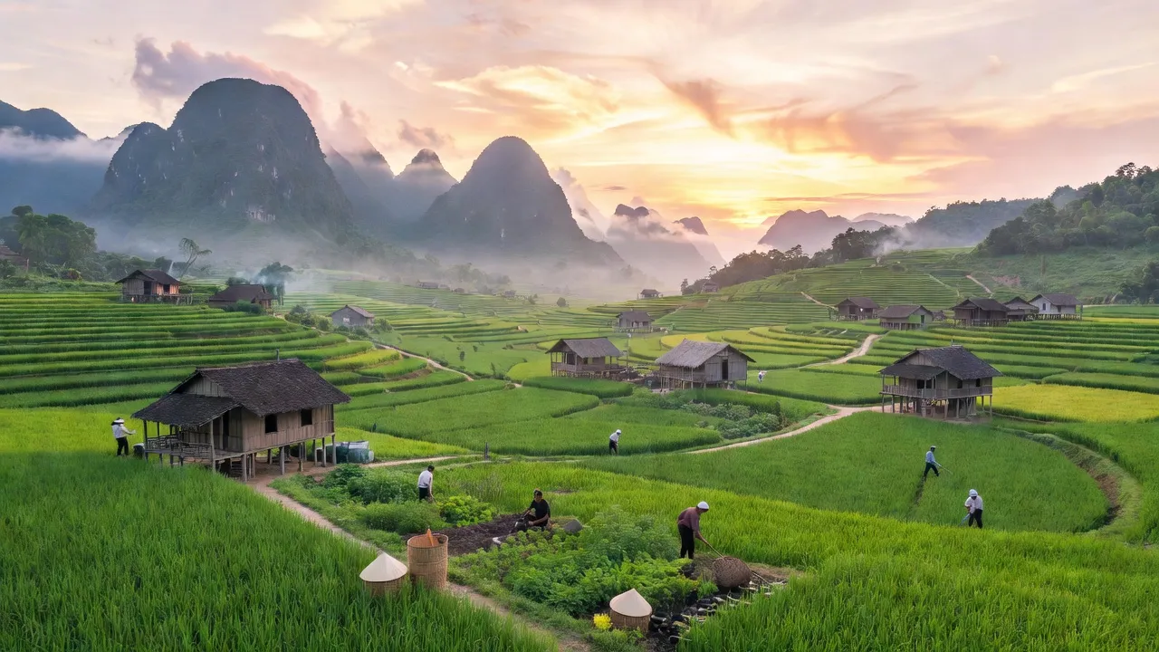 Cảnh đẹp huyện Mường Lát, Thanh Hóa với núi non hùng vĩ và bầu không khí yên bình.