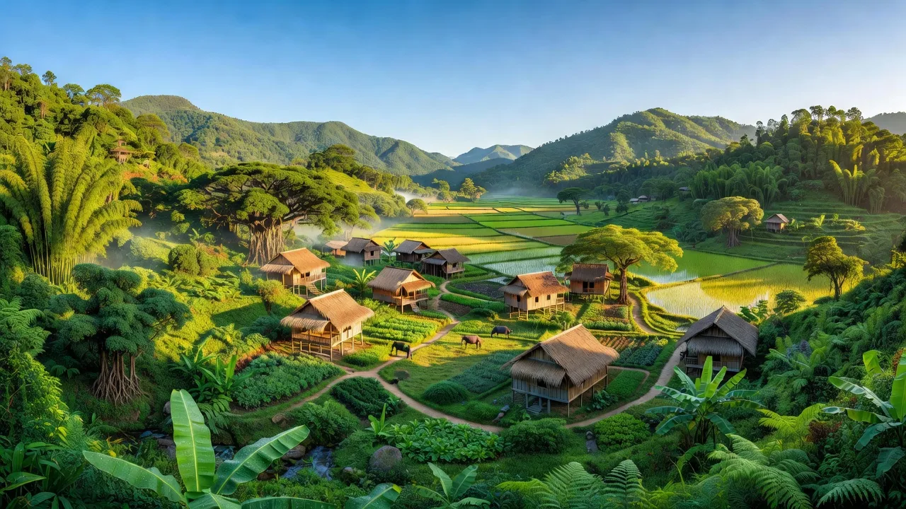Quan Sơn, Thanh Hóa: rolling hills, lush valleys, traditional houses and vibrant natural scenery.