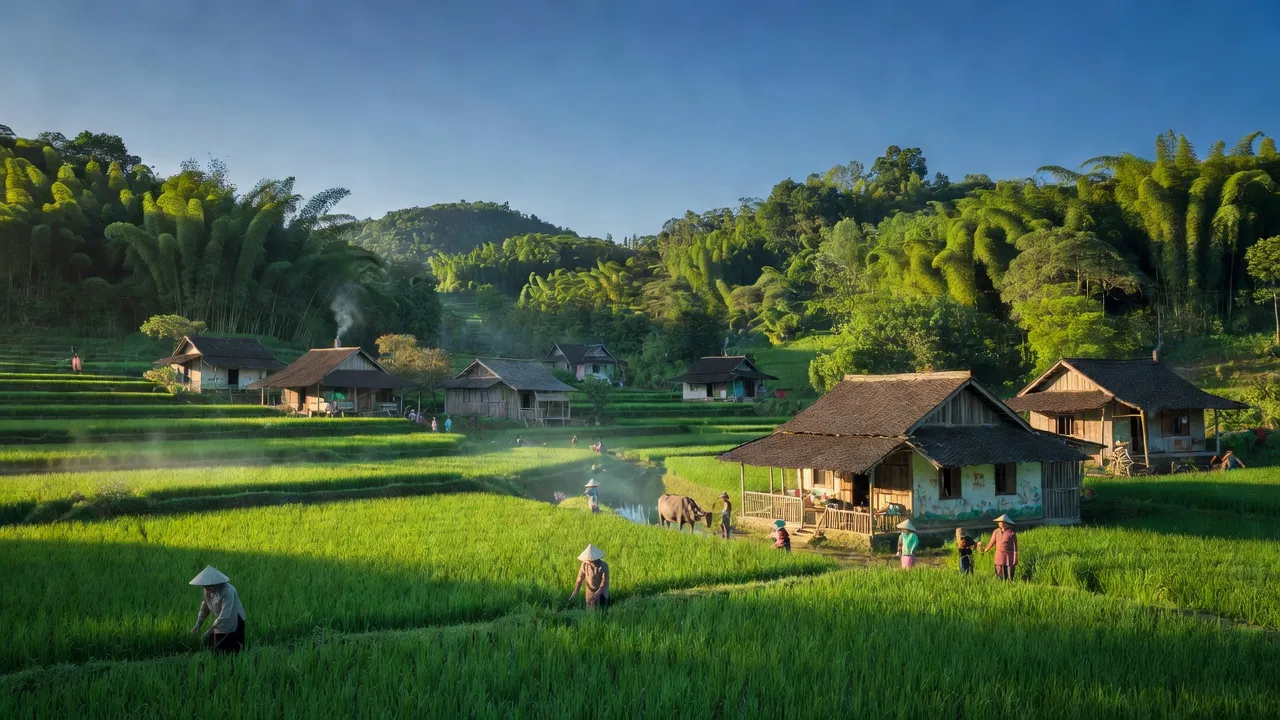 Cảnh đẹp Xã Linh Phú, huyện Chiêm Hóa, tỉnh Tuyên Quang, với rừng xanh và lúa chín.