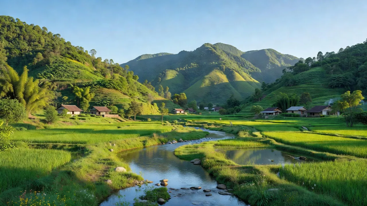 Cảnh quan thiên nhiên xã Bằng Cốc, Hàm Yên, Tuyên Quang với núi và sông đẹp.