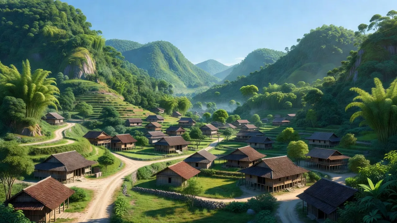 Thị trấn Lăng Can, huyện Lâm Bình, tỉnh Tuyên Quang với cảnh đẹp núi non xanh mát.