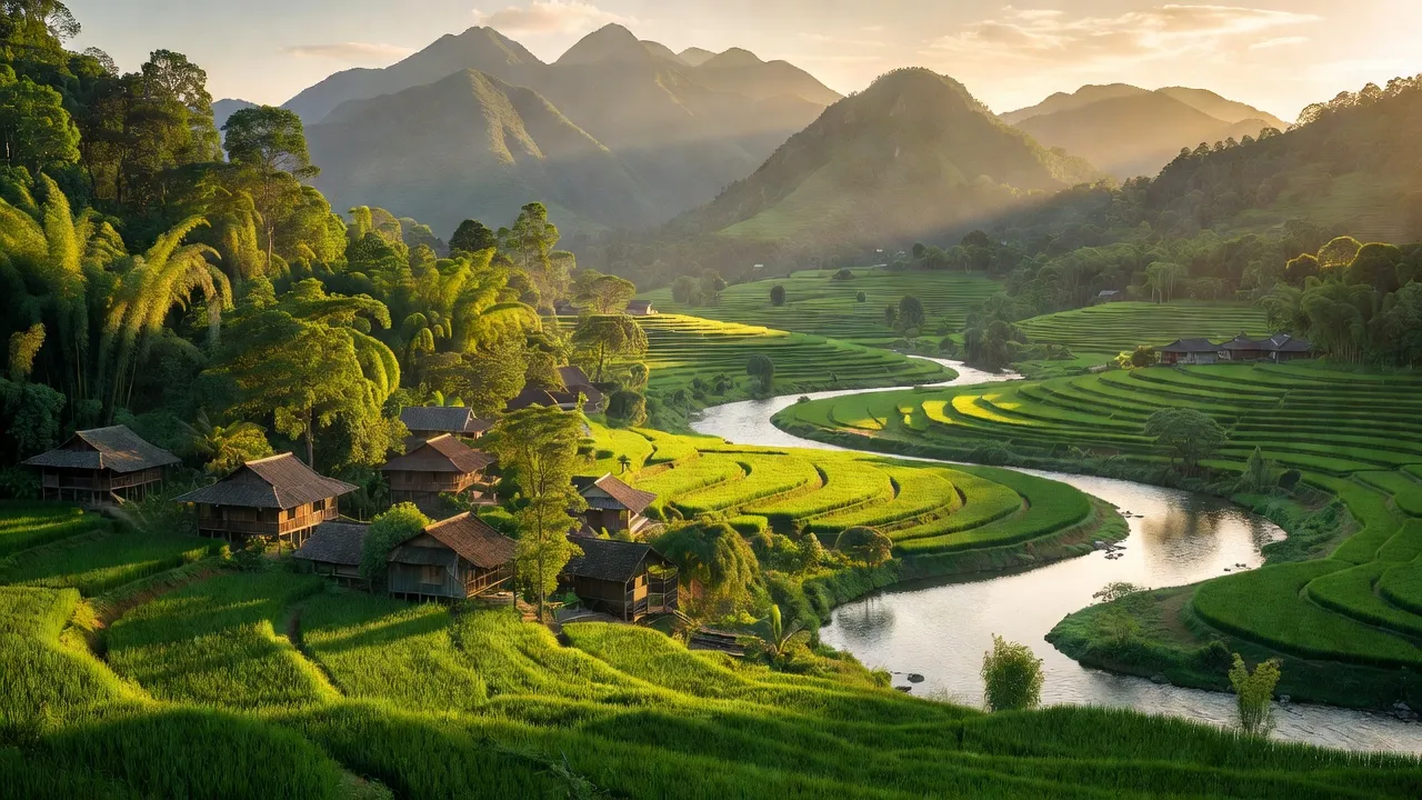 Cảnh đẹp xã Năng Khả, huyện Na Hang, Tuyên Quang với núi rừng xanh và cánh đồng lúa.