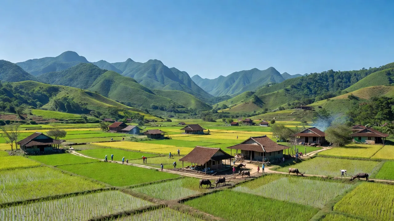 Khung cảnh thiên nhiên Huyện Sơn Dương, tỉnh Tuyên Quang với núi non và cuộc sống địa phương.