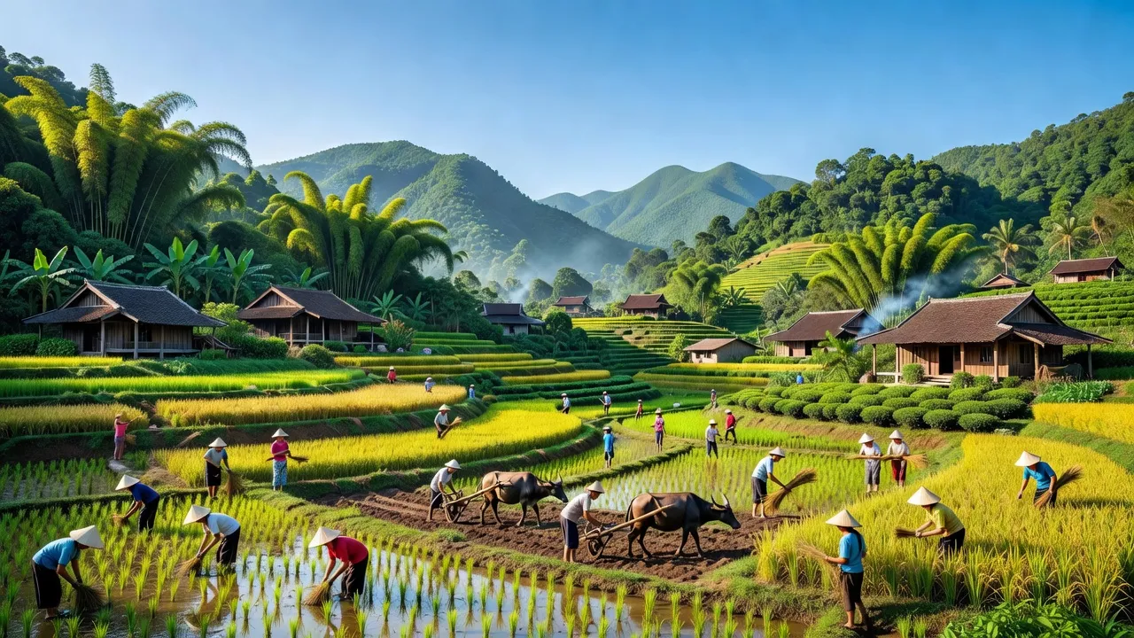 Cảnh đẹp xã Chi Thiết huyện Sơn Dương, Tuyên Quang với phong cảnh thiên nhiên và hoạt động nông nghiệp.