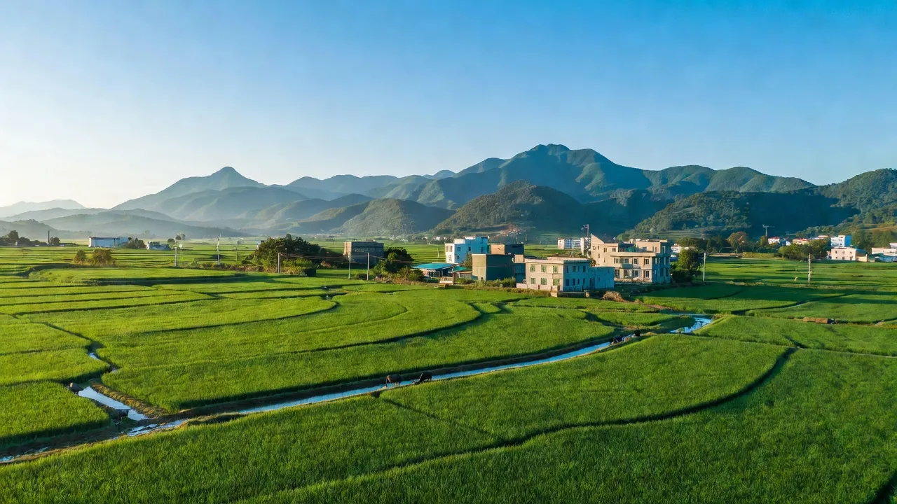 Khung cảnh thiên nhiên Xã Sơn Nam, huyện Sơn Dương, Tuyên Quang với cánh đồng, núi và bầu trời.