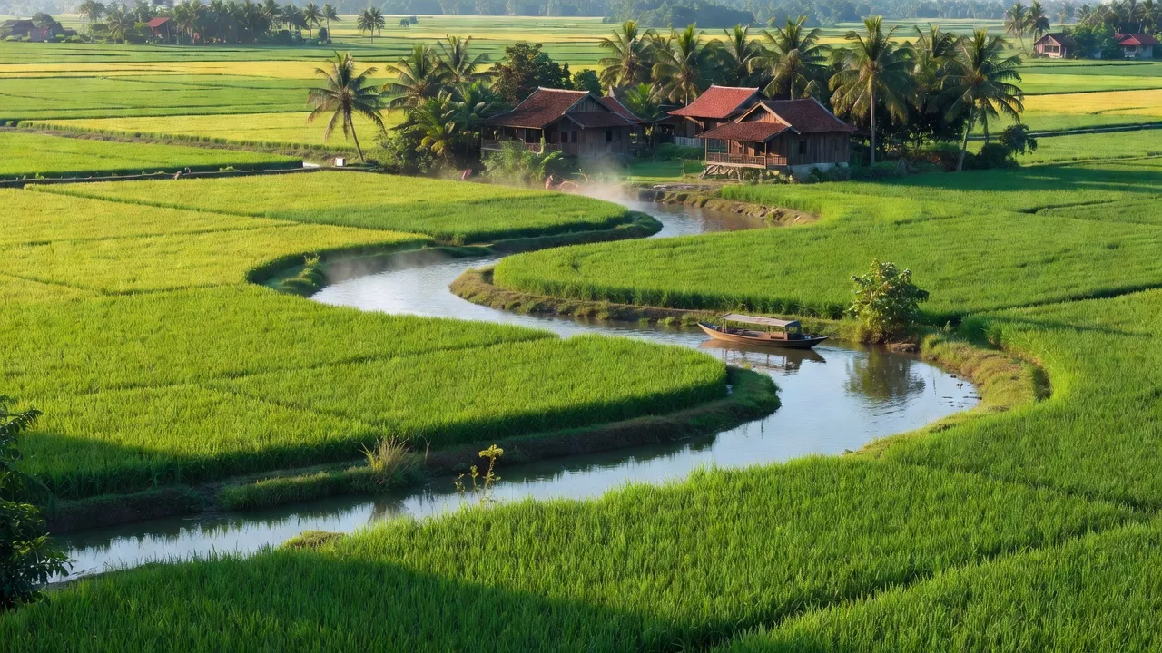 Khung cảnh huyện Mang Thít, Vĩnh Long với cánh đồng xanh và sông nước đặc trưng của miền Tây.