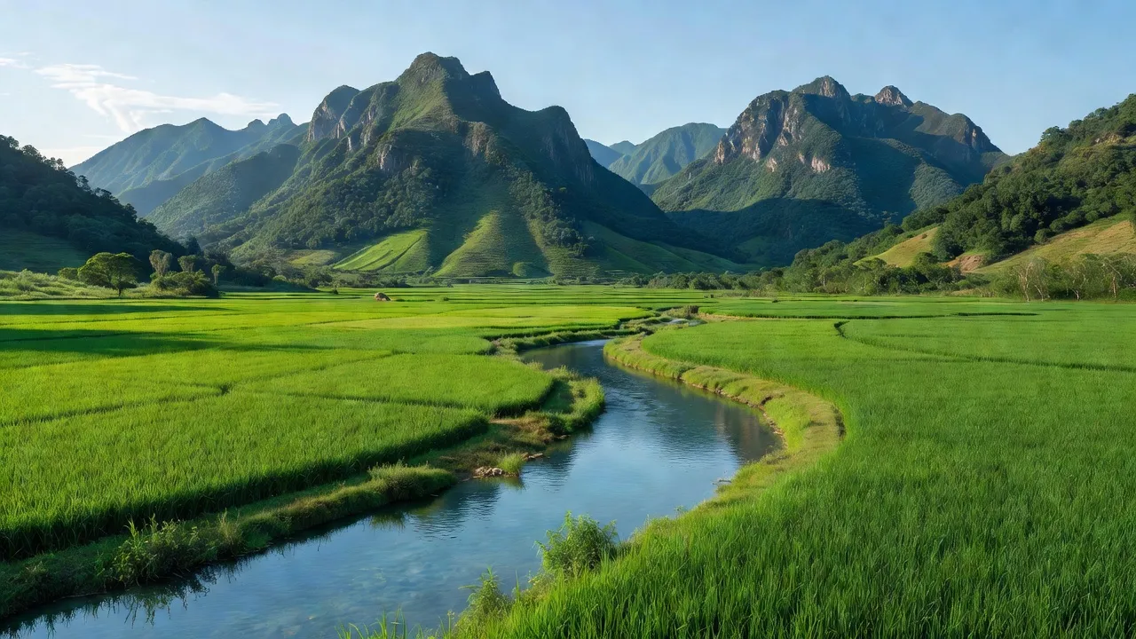 Cảnh đẹp Huyện Sông Lô, Vĩnh Phúc với núi đồi và cánh đồng xanh mướt, thiên nhiên tươi mát.