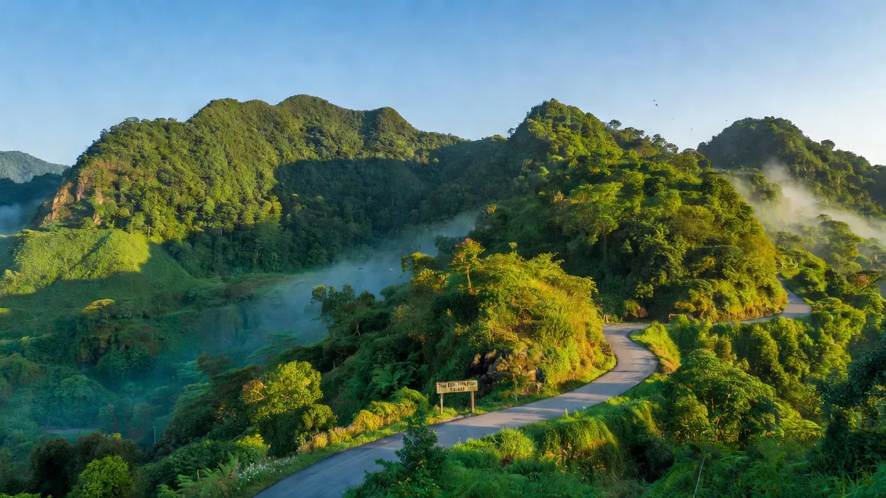 Khung cảnh huyện Tam Đảo, Vĩnh Phúc với núi non xanh tươi và bầu trời trong trẻo.
