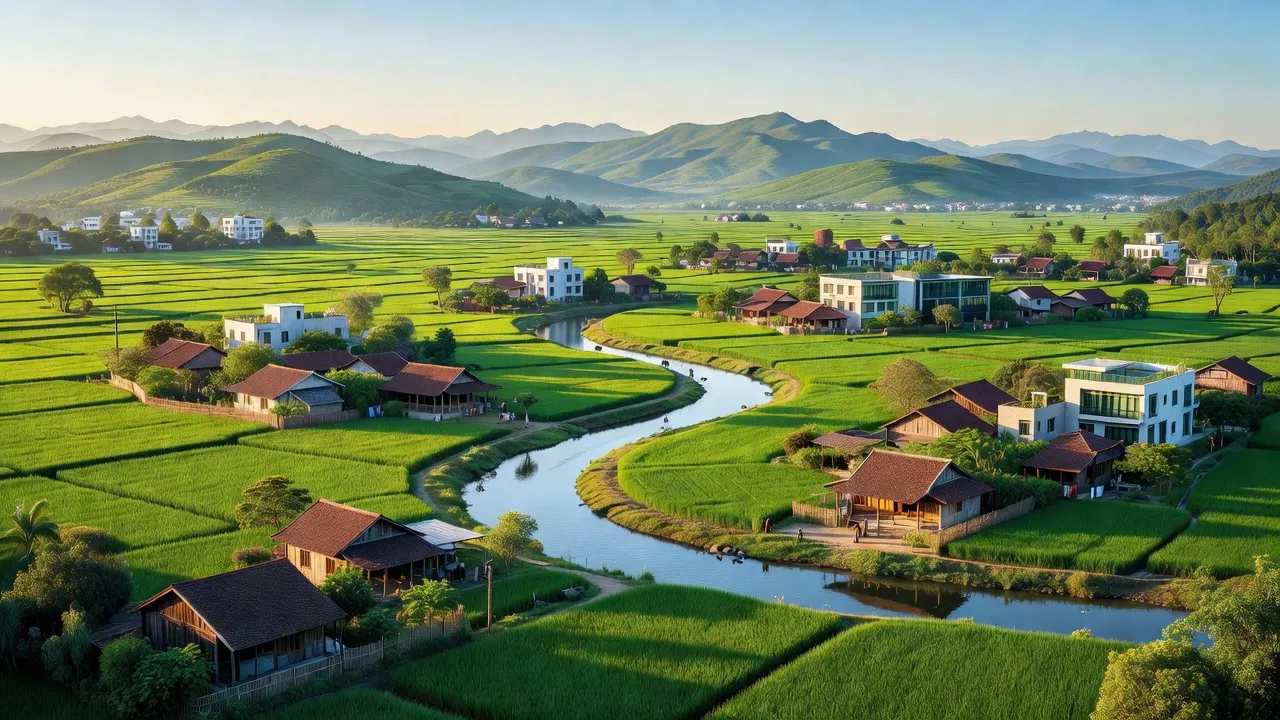 Khung cảnh tỉnh Vĩnh Phúc với đồi núi, cánh đồng và dòng sông, thể hiện vẻ đẹp thiên nhiên Việt Nam.
