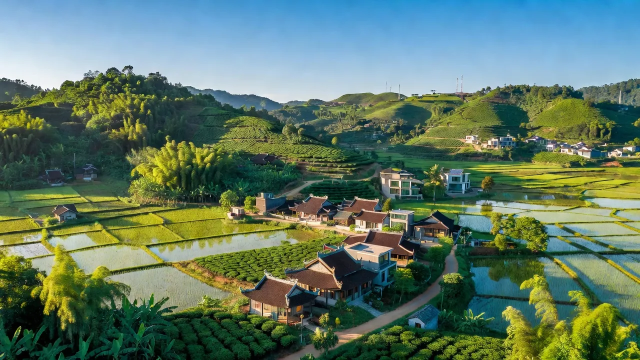 Vĩnh Phúc province landscape featuring hills, plains, and traditional architecture in Vietnam.