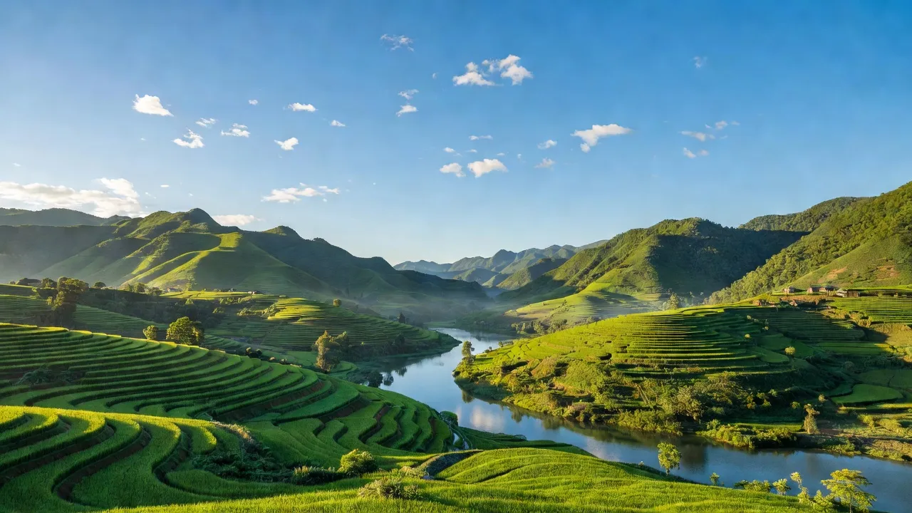Khung cảnh thiên nhiên tuyệt đẹp tỉnh Yên Bái với đồi núi và thung lũng sông ao ước.